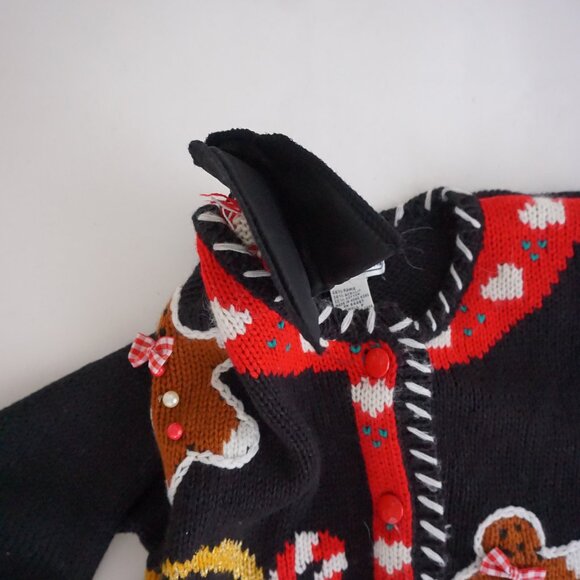 VTG Spice of Life Black Holiday Gingerbread Cardigan Cotton Festive Grandma S/P - Picture 11 of 11